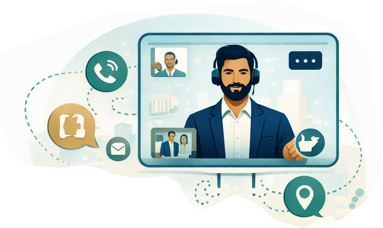 Ilustração de conversa entre usuário e equipe de suporte